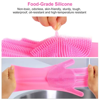 1 Pair Silicone Brush Dishwashing Gloves Cleaning Sponge Pet Scrubber Heat Resistant Wash Gloves