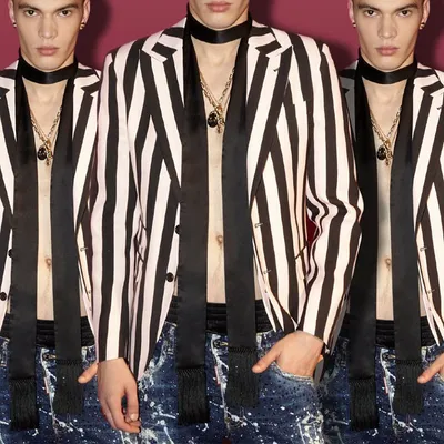 Men's Fashion Slim-fitting Loose Long-sleeved Jacket Striped Top