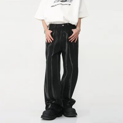 New Personalized Minority Tie-dyed Striped Loose Straight Jeans
