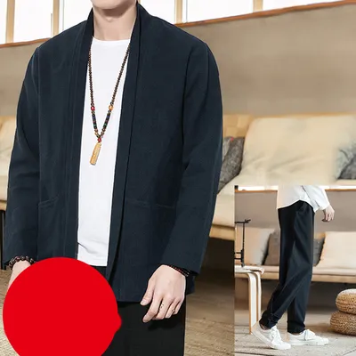 Spring Jacket Retro Cotton And Linen Cardigan Jacket Men's Plus Size Windbreaker
