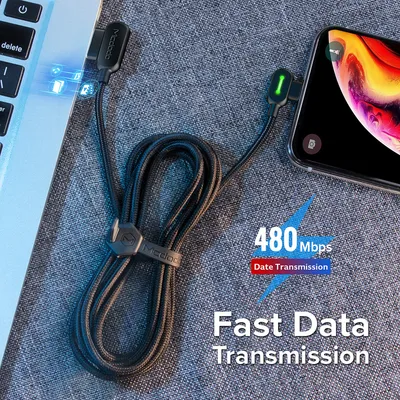 Double elbow with light braided charging cable