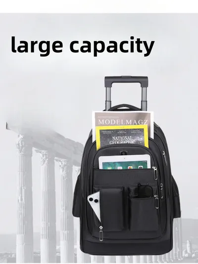 Large Capacity Travel Backpack With Waaheels, Multi Layer Trolley Luggage Bag, Multifunctional
