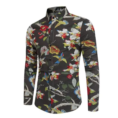 New Men's Long-sleeved Printed Shirt