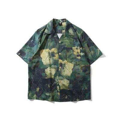 Vintage Design Hong Kong Style Print Draped Oil Painting Shirt