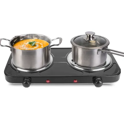2 Color Options -- 1Pc 2000W Electric Double Burner For Spring Season Cooking Portable Coil Heating Hot Plate Stove Countertop RV Hotplate With Non Slip Rubber Feet 5 Temperature Adjustments
