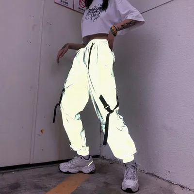 Women's hip-hop reflective trousers
