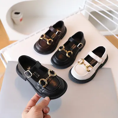 2026 Spring Trendy JK Style Girls Leather Shoes Metal Buckle Baby Flats Kids Casual Leather Shoes