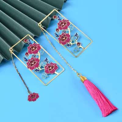 Flowers Bloom Rich Enamel Craft Metal Hollow Bookmark