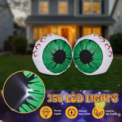 2 Packs Halloween Inflatables Large Set Of Lighted Eyes Decoration, 3FT Blow Ups Green Eyes For Yard, Inflatable Halloween Decor Outdoor With LEDs Party Supplies Blow Up Decoration For Indoor Outdoor