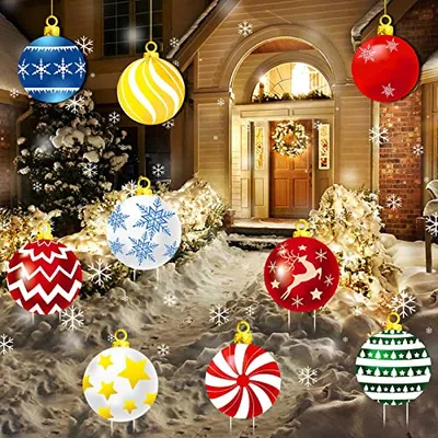 9 قطع من لافتات عيد الميلاد للحديقة مع أوتاد وحبال، كرات عيد الميلاد، لافتات زينة للحديقة الخارجية، الشرفة، الشجرة، الحديقة، ديكور حفلات عيد الميلاد - ممنوع البيع على أمازون
