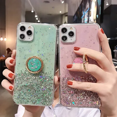 Compatible with Apple , Explosive Glitter Gradient Epoxy Phone Case 11ProMax Phone Case XR8Plus XS Max Ring Bracket