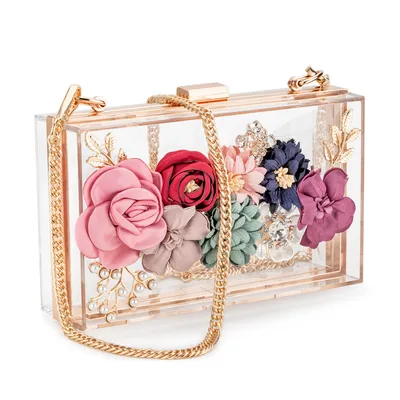 Transparent flower acrylic square bag