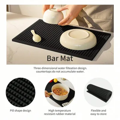Set Of 2 18x12 Inch Heat Resistant Rubber Drying Mats, Multi Purpose Dish Draining Pads For Kitchen Countertops.