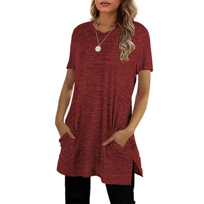 Round Neck Short Sleeve Long T-shirt Bottoming Shirt