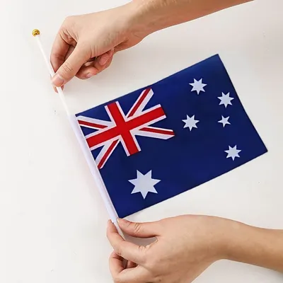 Small Hand Waver Australian Flag Polyester Australia Aussie Flags On Stick 8PCS 14cm X 21cm - Australia Aussie Day Party Supplies