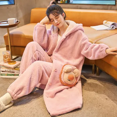 Winter Plus Velvet Thick Flannel Pajamas Suit