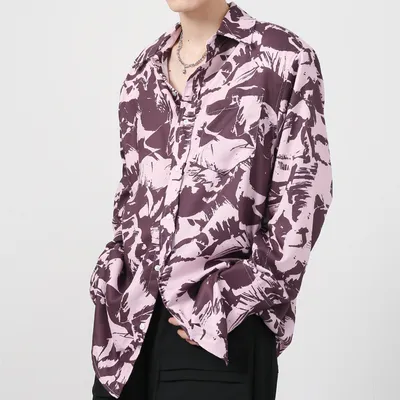 Korean Version Of Ruffian Handsome Ins Pictorial Print Shoulder Pad Shirt