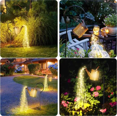 Outdoor Solar Watering Can With Lights Garden Decor Large Solar Powered Lanterns Hanging Waterproof LED Decorative Retro Metal Kettle String Lights For Table Yard Pathway Walkway Gardening Gifts