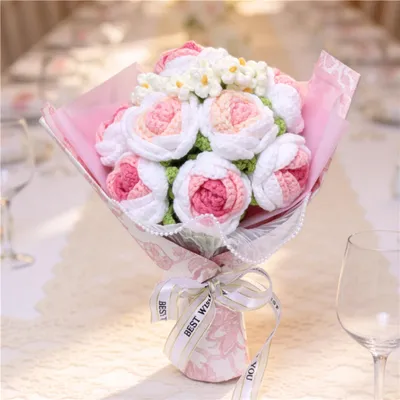 Soft Handmade Crochet Rose Bouquet, Everlasting Floral Memorial Gift, Aesthetic Indoor Home Decor