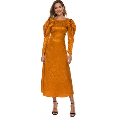 Pure Color Temperament Waist Waist Mid-Length Women Dress