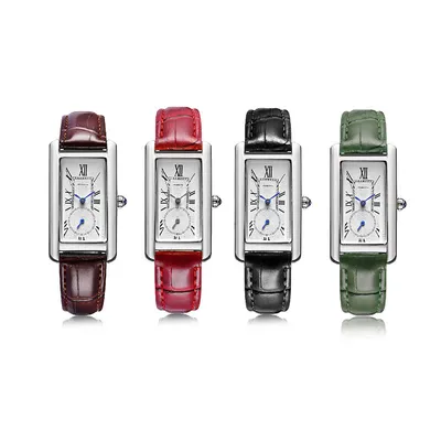 Women's Fashion Two And A Half Hands Waterproof Square Roman Scale Belt Watch