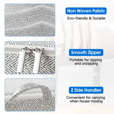 4 Pack Foldable Non Woven Storage Bags Closet Organizers Wardrobe Sorting Baskets With 2 Handles Dustproof Lid Zipper For Clothes Quilt 30L 110L 150L 220L