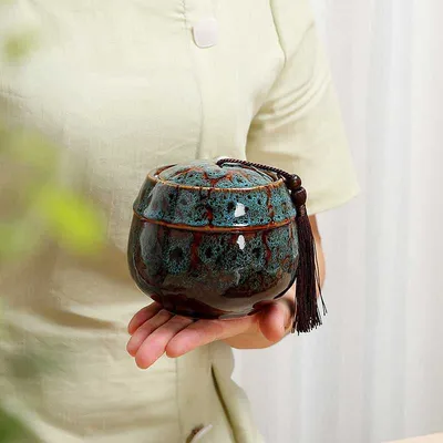 Ceramic Kiln Turned Tea Canister Wooden Box