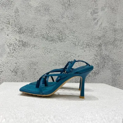 Square-toe High-heel Sandals In Woven Mesh And Leather