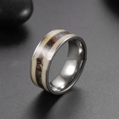 European And American Outdoor Style Pure Titanium Inlaid Antlers Ring