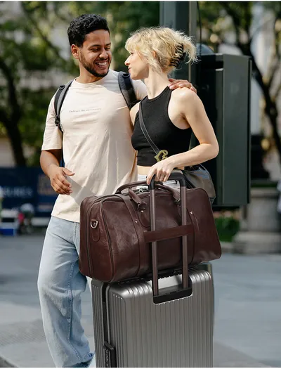 Vegetable Tanned Leather Luggage Bag, Men's Bag, Sports And Fitness Bag, Genuine Leather Business Handbag, Short Distance Outdoor Travel Bag