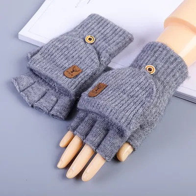 Men's Half Finger Gloves Winter Knitted Wool Fingerless