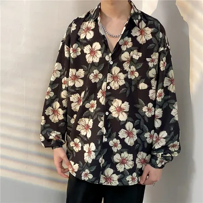 Men's Loose Trend Retro Long-sleeved Floral Shirt