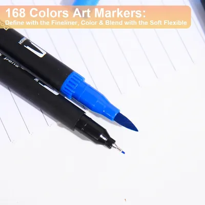 168 Colors Dual Tip Brush Markers Set Black Barrel Watercolour Pens For Colouring Drawing Sketching Calligraphy Art Supplies With Carry Case