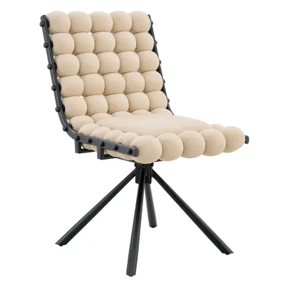 Set Of 2 Beige Puffy Bubble Chair Ball Chain Chair Velvet Dining Chairs With Black Legs, Modern Tufted Accent Chairs For Dining Room & Kitchen