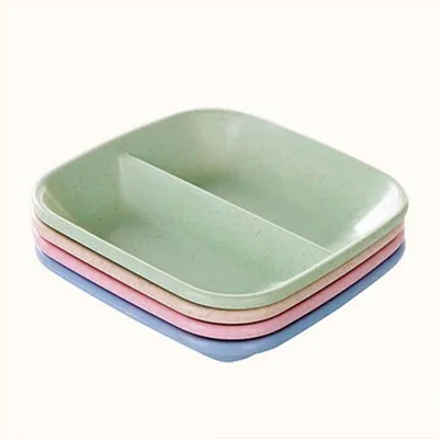Household Tableware Double Grid Wheat Straw Saucer Small Plate