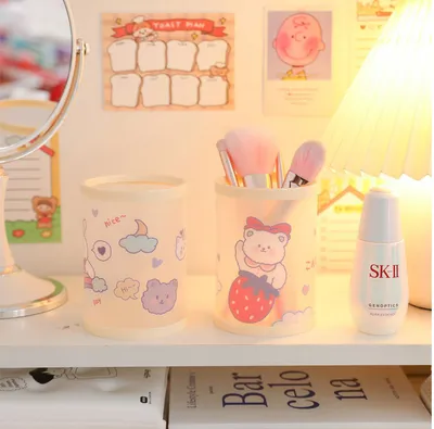 Cartoon Bear Plastic  Holder Kawaii Stationery Pen Holder Desktop Storage Box