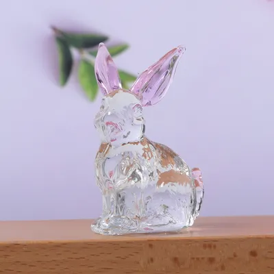 Crystal Crafts Blue Gold-painted Ears Lying Rabbit Standing Glaze Colorful Desktop Bedroom Decoration