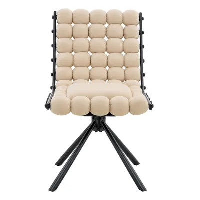 Set Of 2 Beige Puffy Bubble Chair Ball Chain Chair Velvet Dining Chairs With Black Legs, Modern Tufted Accent Chairs For Dining Room & Kitchen