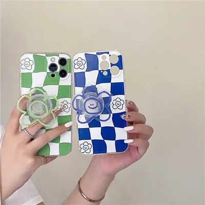 Plaid Smiley Flower Stand Phone Case