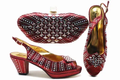 Party Dinner Rhinestone Bag Short Heel Fish Mouth Shoes