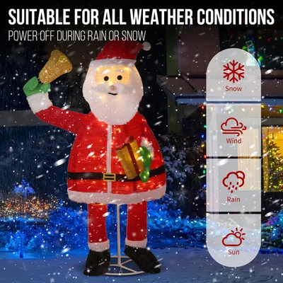 زينة عيد الميلاد الخارجية لحديقة المنزل، بابا نويل مضيء بطول 6 أقدام يحمل جرسًا، بابا نويل مضاء مسبقًا بـ 200 مصباح LED أبيض دافئ، مناسب لتزيين المنزل في العطلات الخارجية والداخلية.