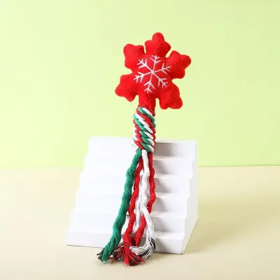 Christmas Cotton Rope Pet Plush Toy Teeth Grinding Bite Resistant Cartoon Dog Toy Snowman Donuts
