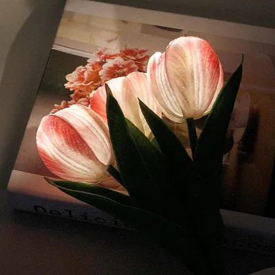 مصباح توليب - مصباح طاولة LED على شكل زهرة توليب مع مزهرية زهور لتزيين سطح المكتب. مناسب للمنزل، غرفة المعيشة، تزيين سطح المكتب، هدايا الأعياد، مصابيح تزيين الأجواء. يعمل بمنفذ USB