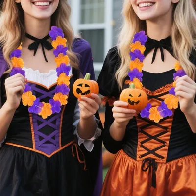 Pack Of 24 Halloween Party Item Flower Chains Halloween Themed Garlands Orange Purple Black Trick Or Treat Holiday Decoration Chain Accessories For Halloween Home Decoration Birthday Party Supplies