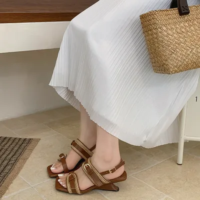 Women's French Retro Open Toe Sandals, Niche Designer Straw Woven Genuine Leather Comfy Outdoor Summer Shoes For Vacation