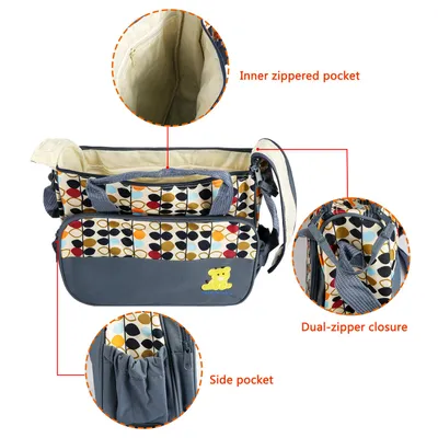 5PCS Per Set Baby Nappy Diaper Bags For Spring Travel Set Mummy Diaper Shoulder Bags WithNappy Changing Pad Insulated Pockets Travel Tote Bags For Mom Dad