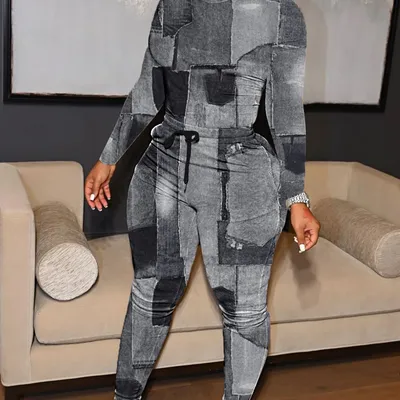 Fashion Denim Printing Two-piece Set