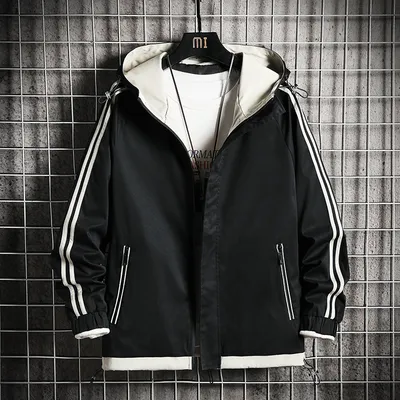 Men's Fashion Hooded Workwear Three Bars Cardigan Jacket Jacket