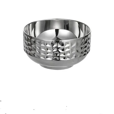 Stainless Steel Double-layer Anti-scald Household Rice Bowl Diamond Pattern