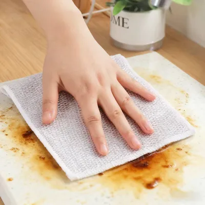 Double Thickened Steel Wire Dish Cloth, Metal Mesh Cleaning Rag, Replace Steel Wool Scrubber, Durable Silver Wire Dishcloth, Non-Stick Oil For Kitchen